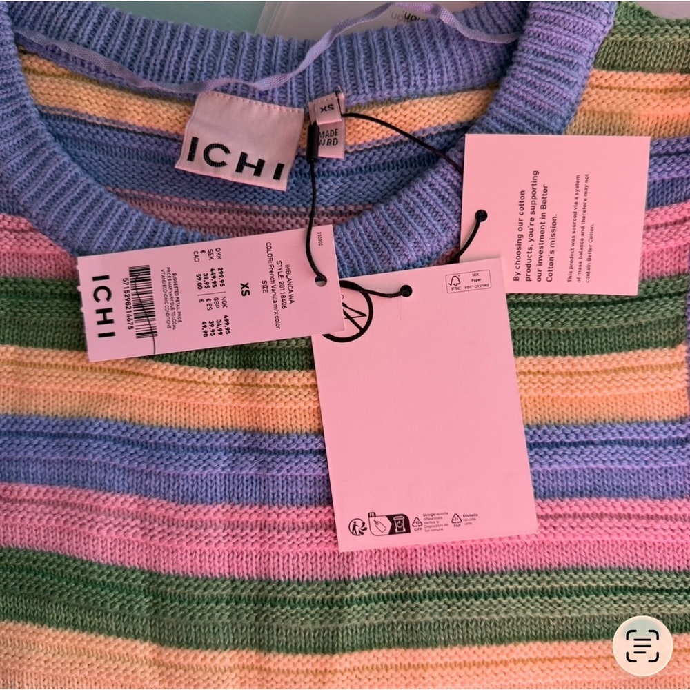 ICHI Striped Scandi Pastel Sleeveless Knit Top Size XS Casual Spring Summer - Picture 6 of 12
